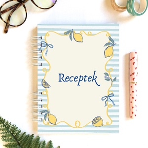 Kék csíkos citrom mintás receptfüzet, receptgyűjtő spirálfüzet - Meska.hu