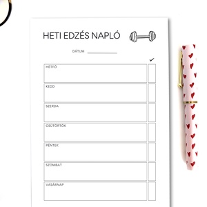 Nyomtatható heti edzés tervező jegyzettömb - otthon & életmód - papír, írószer - naptár & tervező - Meska.hu