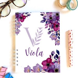 Viola virágos spirálfüzet, egyedi névre szóló jegyzetfüzet - Meska.hu
