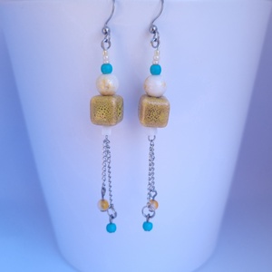 Pag-hosszú fülbevaló kerámiagyönggyel, Ékszer, Fülbevaló, Lógó fülbevaló, Gyöngyfűzés, gyöngyhímzés, MESKA