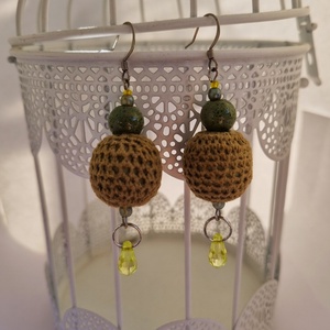 Horgolt zöld gyöngyös bohó fülbevaló - ékszer - fülbevaló - lógó fülbevaló - Meska.hu