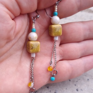 Pag-hosszú fülbevaló kerámiagyönggyel - ékszer - fülbevaló - lógó fülbevaló - Meska.hu