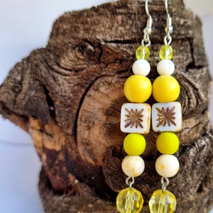 Napsugár-hosszú fülbevaló ásványgyöngyökkel - ékszer - fülbevaló - lógó fülbevaló - Meska.hu