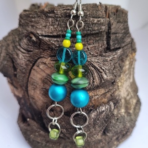 Kékzöld-különleges üveggyöngyökből - ékszer - fülbevaló - lógó fülbevaló - Meska.hu