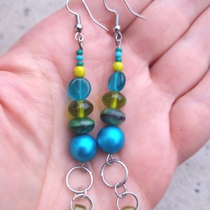 Kékzöld-különleges üveggyöngyökből - ékszer - fülbevaló - lógó fülbevaló - Meska.hu