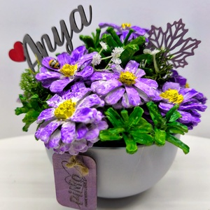 Kézzel festett tobozvirág-dísz kerámia tálban � lila � Anya / Mama felirattal, anyáknapi ajándék, Otthon & Életmód, Virágdekoráció, Virágdíszek, Asztali virágdísz, Virágkötés, Festett tárgyak, MESKA