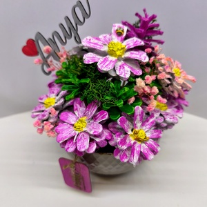  Kézzel festett tobozvirág-dísz kerámia tálban � pink � Anya / Mama felirattal, anyáknapi ajándék, Otthon & Életmód, Virágdekoráció, Virágdíszek, Asztali virágdísz, Festett tárgyak, Virágkötés, MESKA