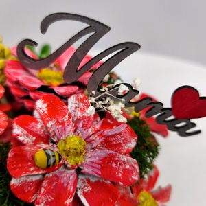  Kézzel festett tobozvirág-dísz kerámia tálban � piros � Anya / Mama felirattal, anyáknapi ajándék - otthon & életmód - virágdekoráció - virágdíszek - asztali virágdísz - Meska.hu