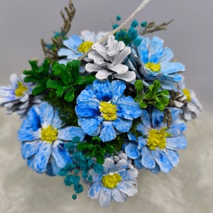 Kézzel festett tobozvirág-dísz kerámia tálban � kék � Anya / Mama felirattal, anyáknapi ajándék - otthon & életmód - dekoráció - asztal és polc dekoráció - asztaldísz - Meska.hu