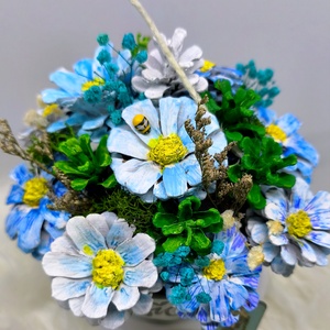 Kézzel festett tobozvirág-dísz kerámia tálban � kék � Anya / Mama felirattal, anyáknapi ajándék - otthon & életmód - dekoráció - asztal és polc dekoráció - asztaldísz - Meska.hu