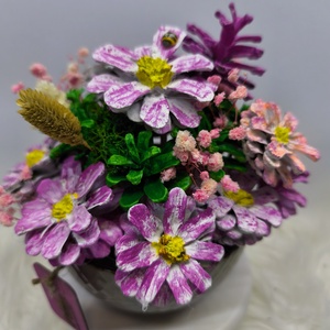  Kézzel festett tobozvirág-dísz kerámia tálban � pink � Anya / Mama felirattal, anyáknapi ajándék - otthon & életmód - virágdekoráció - virágdíszek - asztali virágdísz - Meska.hu