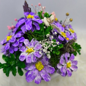 Kézzel festett tobozvirág-dísz kerámia tálban � lila � Anya / Mama felirattal, anyáknapi ajándék - otthon & életmód - virágdekoráció - virágdíszek - asztali virágdísz - Meska.hu