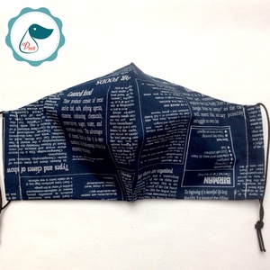 Egyedi kék újság mintás szájmaszk - férfi  szájmaszk - textil szájmaszk - egészségügyi szájmaszk - férfi & uniszex - férfi & uniszex - Meska.hu