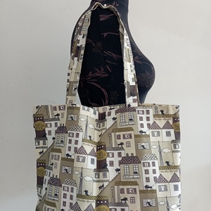 Nagy szatyor - cica mintás textil táska - egyedi bevásárló szatyor - textil szatyor - mosható szatyor, Táska & Tok, Bevásárlás & Shopper táska, Shopper, textiltáska, szatyor, Varrás, MESKA