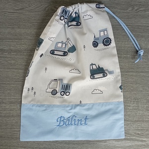 Ovis tornatsák sárga munkagép mintás névvel  - játék & sport - ovis felszerelés - ovis zsák - Meska.hu