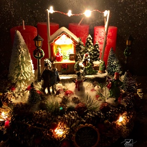 Karácsonyi falu adventi  - karácsony - adventi díszek - adventi koszorú - Meska.hu