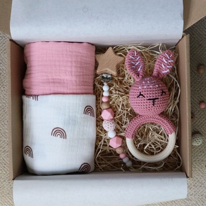 Pink Bunny Rainbow Box - Baba ajándékdoboz / Babaváró ajándék / Babalátogató ajándék, Baba - mama, Babalátogató ajándékcsomag, , MESKA