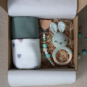Mint Green Bunny Heart Box - Baba ajándékdoboz / Babaváró ajándék / Babalátogató ajándék, Baba - mama, Babalátogató ajándékcsomag, , MESKA