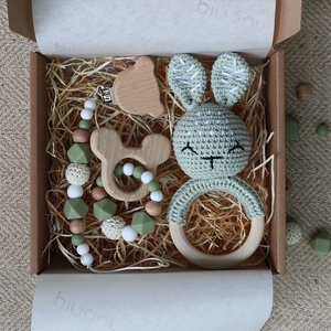Olive Green Bunny Selection Box - Baba ajándékdoboz / Babaváró ajándék / Babalátogató ajándék, Baba - mama, Babalátogató ajándékcsomag, , MESKA