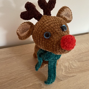 Horgolt csillogó szemű Rudolf a rénszarvas amigurumi (Messza) - karácsony - karácsonyi lakásdekoráció - karácsonyi manók, figurák - Meska.hu