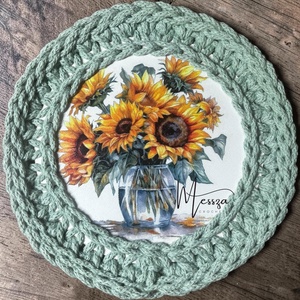 Horgolt kopogató ajtódísz napraforgó 15 cm (Messza) - Meska.hu