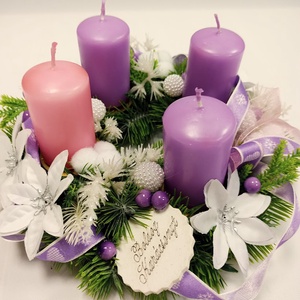 Lila rózsaszín gyertyás adventi koszorú - karácsony - adventi díszek - adventi koszorú - Meska.hu