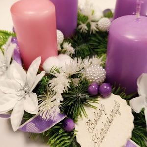 Lila rózsaszín gyertyás adventi koszorú - karácsony - adventi díszek - adventi koszorú - Meska.hu