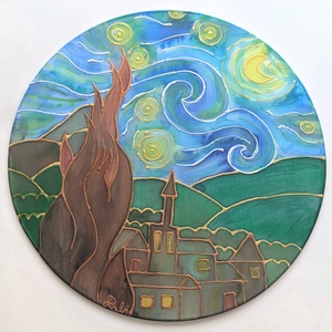 Selyem fali dísz, nagy méret - van Gogh stílusú - Meska.hu