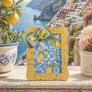  Amalfi citromos idill - vintage kép - sárga képkerettel - fából készült lakásdekoráció  - Meska.hu