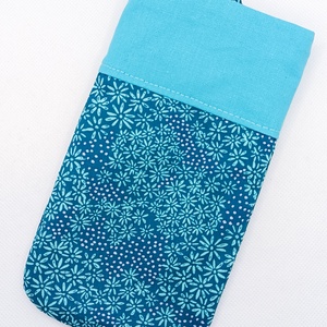 Türkiz, kék virágmintás bélelt, textil telefontok - táska & tok - pénztárca & más tok - telefontok - Meska.hu