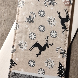 Rénszarvasos üdvözlőlap, textilkép, pénzboríték, Művészet, Textilkép, Egyéb, Varrás, MESKA