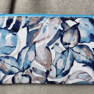 Kék levélmintás közepes lapos neszesszer, Táska & Tok, Neszesszer, Varrás, MESKA