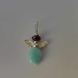 ezüst angyalka medál gránáttal és amazonittal - ékszer - nyaklánc - medál - Meska.hu