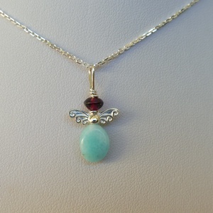 ezüst angyalka medál gránáttal és amazonittal, Ékszer, Nyaklánc, Medál, Ékszerkészítés, Ötvös, MESKA