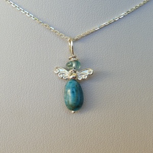ezüst angyalka medál akvamarinnal és apatittal, Ékszer, Nyaklánc, Medál, Ékszerkészítés, Ötvös, MESKA