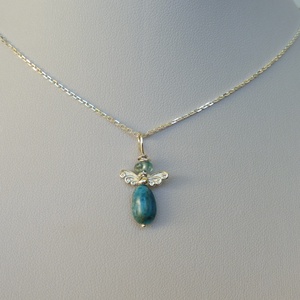 ezüst angyalka medál akvamarinnal és apatittal - ékszer - nyaklánc - medál - Meska.hu