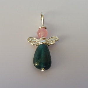 ezüst angyalka medál rózsakvarccal és apatittal - ékszer - nyaklánc - medál - Meska.hu