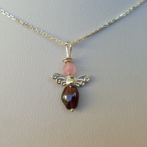 ezüst angyalka medál rózsakvarccal és gránáttal, Ékszer, Nyaklánc, Medál, Ékszerkészítés, Ötvös, MESKA