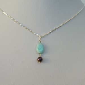 ezüstmedál fekete gyönggyel és amazonittal - ékszer - nyaklánc - medál - Meska.hu