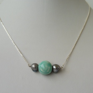 ezüst nyaklánc kerámia rózsával és gyönggyel - Meska.hu