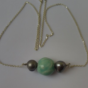 ezüst nyaklánc kerámia rózsával és gyönggyel - ékszer - nyaklánc - medálos nyaklánc - Meska.hu