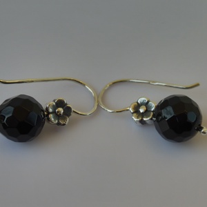 virágos ezüst fülbevaló ónixokkal   - ékszer - fülbevaló - lógó fülbevaló - Meska.hu