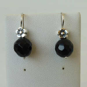 virágos ezüst fülbevaló ónixokkal   - ékszer - fülbevaló - lógó fülbevaló - Meska.hu