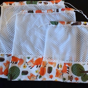 Rókás három darab hálós textil zsák  - táska & tok - bevásárlás & shopper táska - zöldség/gyümölcs zsák - Meska.hu