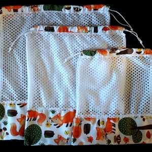 Rókás három darab hálós textil zsák  - táska & tok - bevásárlás & shopper táska - zöldség/gyümölcs zsák - Meska.hu