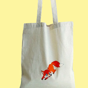 Rókás  Vászon shopper táska, szatyor , kézzel festett kisróka - Nőnap,Anyáknapja - táska & tok - bevásárlás & shopper táska - shopper, textiltáska, szatyor - Meska.hu