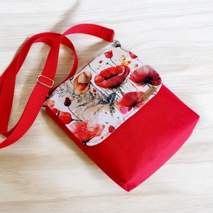 Pipacsos  Vízálló  crossbody  táska ,válltáska Sokzsebes két rekeszes-Anyáknapja, Táska & Tok, Kézitáska & válltáska, Vállon átvethető táska, Varrás, MESKA