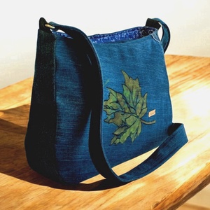 Falevél ,kézzel festett Farmer kersztpántos,válltáska,crossbody - táska & tok - kézitáska & válltáska - válltáska - Meska.hu