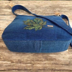 Falevél ,kézzel festett Farmer kersztpántos,válltáska,crossbody - táska & tok - kézitáska & válltáska - válltáska - Meska.hu