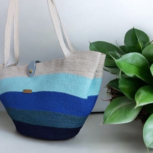 Nagyméretű,Bélelt Shopping bag,Városi táska,Zsinórtáska,Kézi,vagy Válltáska kék csíkos - táska & tok - kézitáska & válltáska - válltáska - Meska.hu